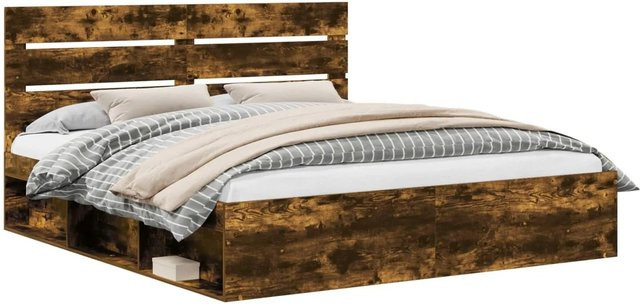 vidaXL Bettrahmen aus massivem Kiefernholz und Holzwerkstoff in Geräucherte Eiche Optik, Farbe: Braun, B/T/H: 180 x 183 x 183 cm - Bild 1