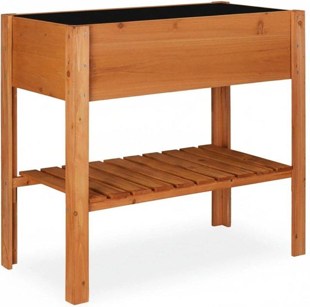 Relaxdays Hochbeet aus Tannenholz mit Ablage, Hellbraun, B: 80 cm, T: 88 cm, H: 43,5 cm - Bild 1