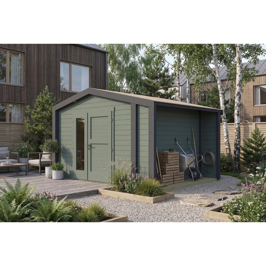 Weka Holz-Gartenhaus Killarney mit Satteldach in Grau-Grün lasiert, B: 361 cm, T: 313 cm, H: 246 cm - Bild 2