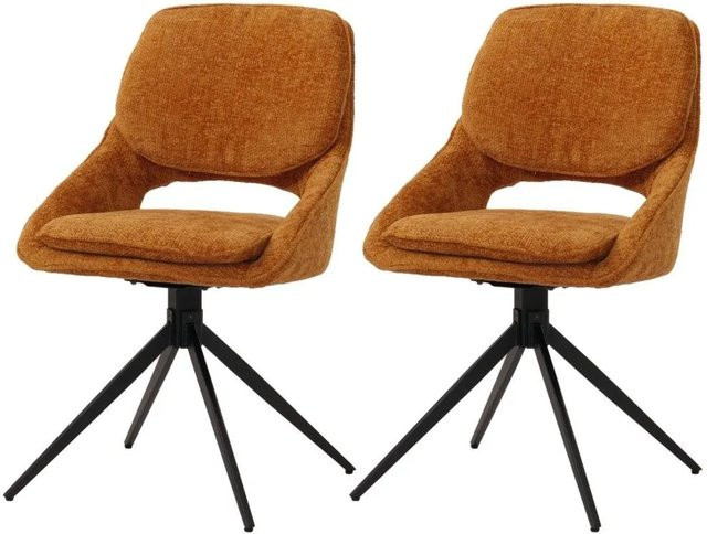 2er-Set MCW Esszimmerstuhl N73 in Ocker-Gelb, drehbar mit Auto-Return Funktion, Textil Chenille Stoff, Modernes Design - Bild 2
