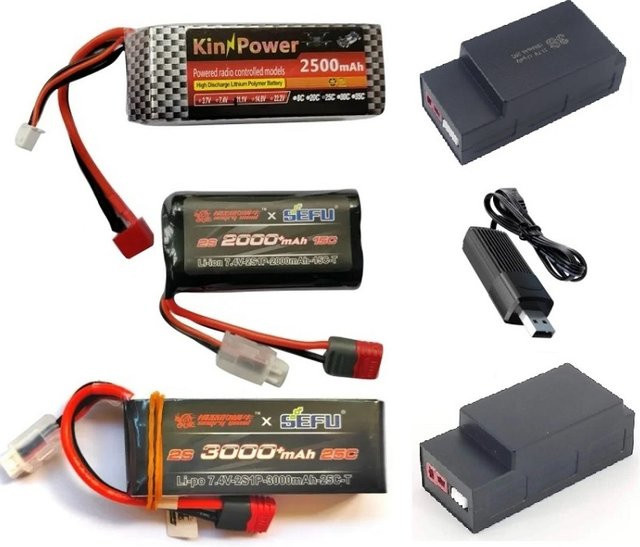 MJX Lipo Batterie mit USB-Anschluss für RC Autos Hyper Go 16208 16210 14301 14302 14303 14209 14210, Schwarz - Bild 1