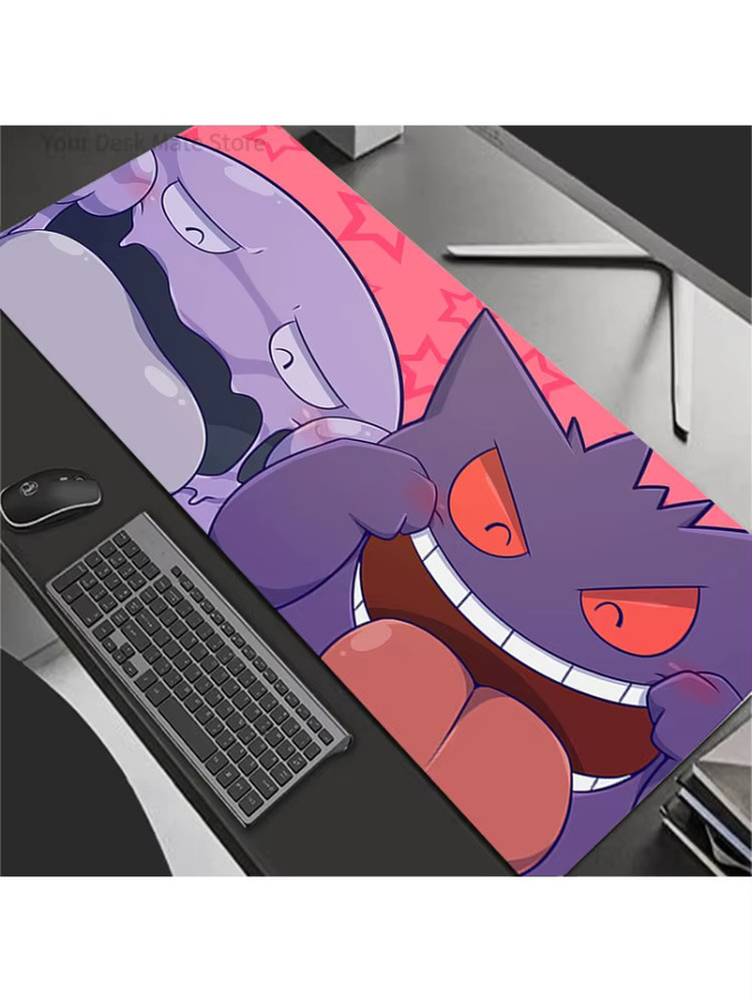 Potdemiel XXL Mauspad mit weißem Quastenrand und rutschfester Gummiunterlage im Gengar Design, mehrfarbig - Bild 2
