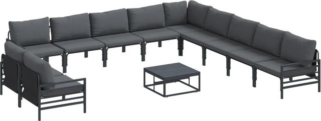 vidaXL Garten-Sofa-Set 12-teilig in Anthrazit aus pulverbeschichtetem Stahl mit UV-beständigen Polstern - Bild 1