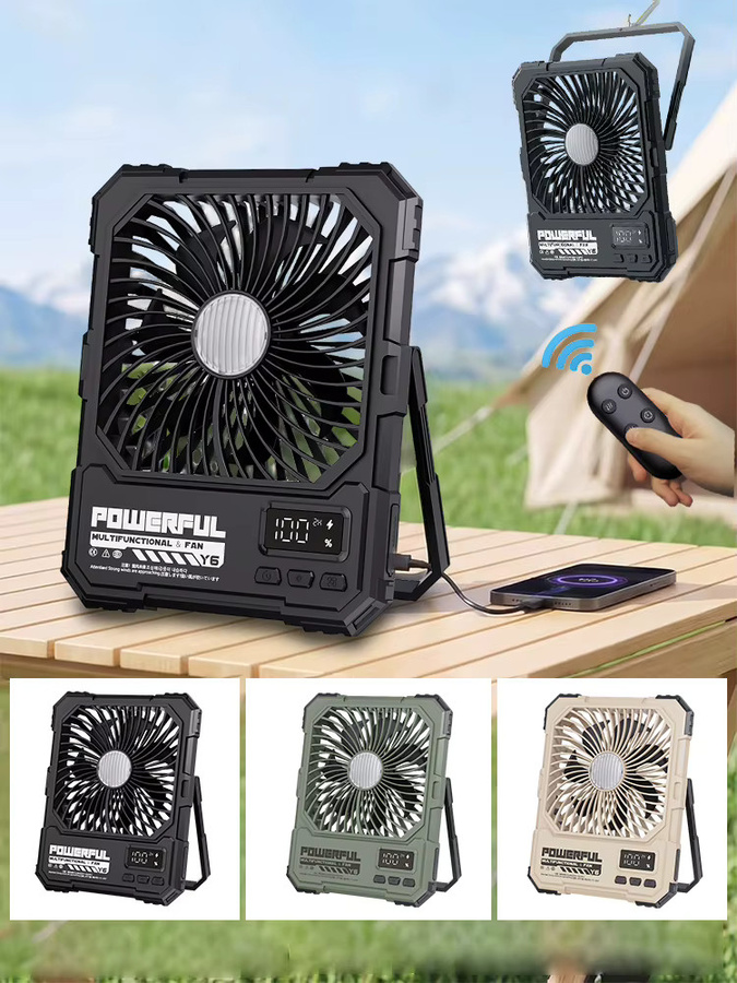 Cooskr Tragbarer Outdoor-Campingventilator in Grün, USB wiederaufladbarer Zehn-Fächer-Deckenventilator und Tischventilator mit Timer, LED-Beleuchtung und 20000mAh Powerbank-Funktion - Bild 7