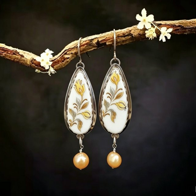 YoYo Ohrringe, Blumenmuster, Perle, Silber, Damen, Vintage - Bild 1