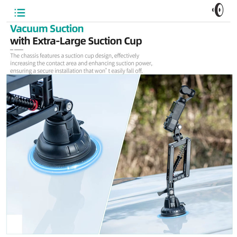 YOULIDA Auto Halterung mit Z-Achsen-Stabilisator und Saugnapf für DJI Pocket 3, Action 4/5 Pro, Insta360 X5 X4 GO3S und GoPro in Schwarz - Bild 4