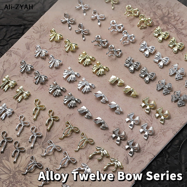 ZYH Nagel-Charms Schleifenform, 50 Stück, Metall-Legierung, Gold/Silber/Weiß - Bild 1