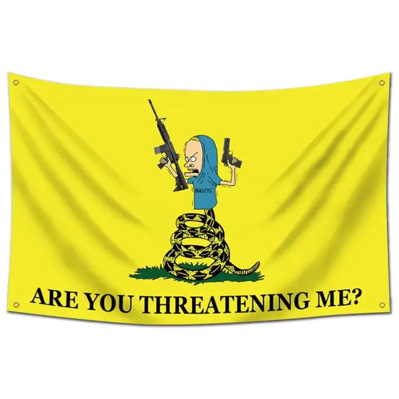 VIKAMA Beavis Meme Wandteppich aus Polyester in Gelb mit Typografie Are You Threatening Me? Rechteckiger Wandbehang für deine Dekoration B/H: 60 x 40 cm - Bild 5