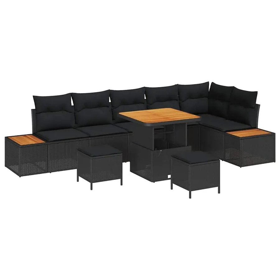 vidaXL 9-teiliges Garten-Sofa-Set in Schwarz aus Poly Rattan und Akazie mit UV-beständigen Kissen - Bild 2