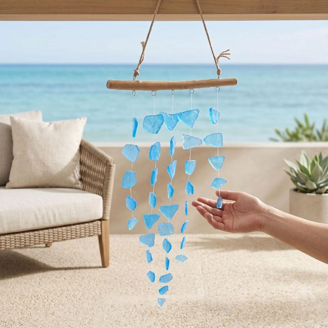 Böhmisches Meeresglas-Windspiel von Igeteck in Blau für die Innen- und Außendekoration - Bild 1