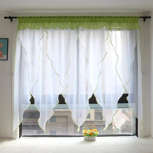 Gollado Transparente Voile-Fensterbehandlung mit grüner Paspel, B: 100 cm, H: 200 cm - Bild 1