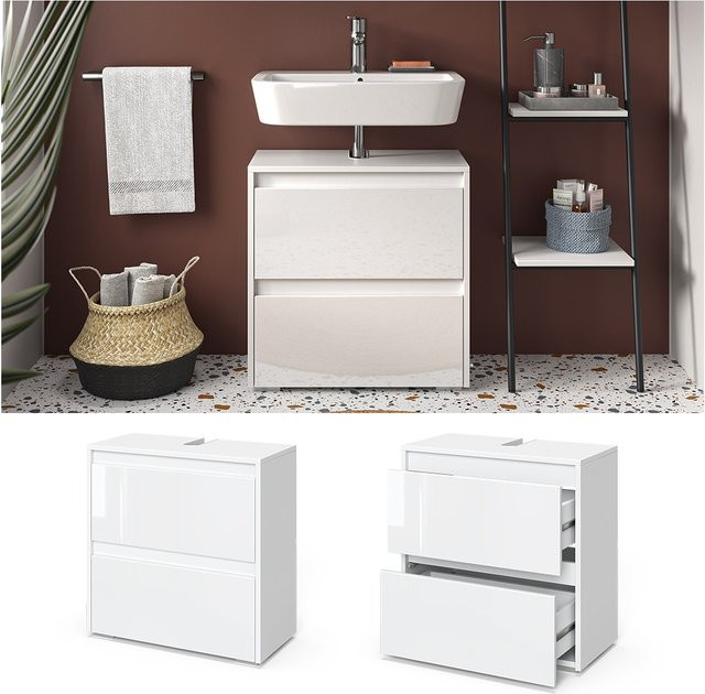 Vicco Waschtischunterschrank Majest Badkommode in Weiß Hochglanz mit 2 Schubladen, B/T/H: 60 x 14,35 x 62,1 cm - Bild 1