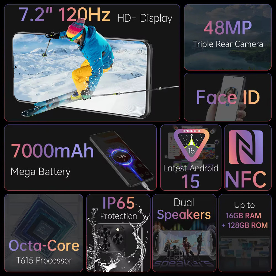 Cubot Note 60 Android 15 Smartphone mit 7,2 Zoll 120Hz Display, 16GB RAM, 128GB ROM und 48MP Kamera, 7000mAh Akku - Bild 2