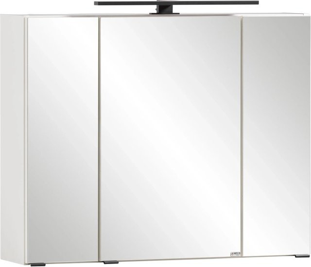 Held Möbel 3D-Spiegelschrank Padua Weiß mit LED-Beleuchtung und Glastüren, B/H/T: 80 x 64 x 20 cm - Bild 1