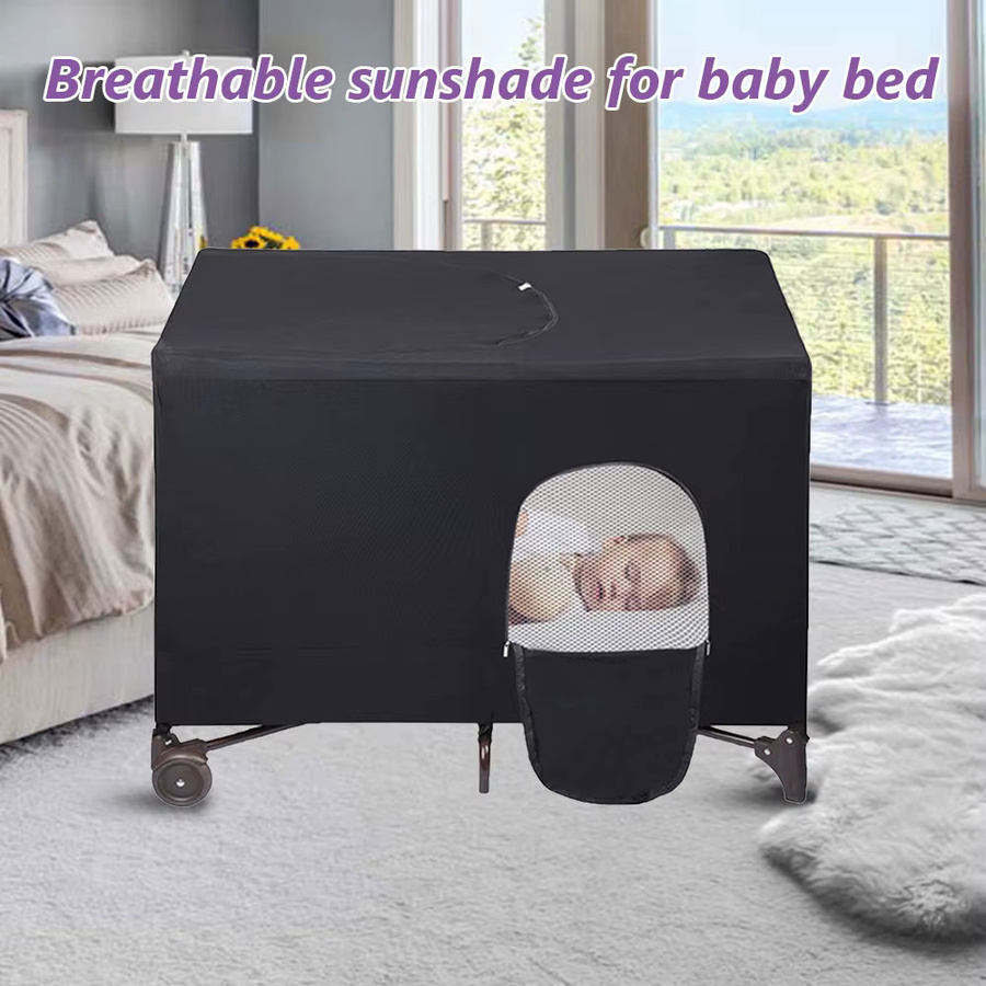Willstar Kinderbett-Überdachungshülle in Schwarz, dehnbare und atmungsaktive Verdunkelungshülle für das Babybett als tragbarer Sonnenschutz und Reise-Schlafbett-Zelt - Bild 2