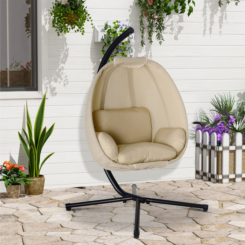 Outsunny Eiförmiger Hängesessel mit Gestell für Outdoor und Indoor, Khaki, B/H/T: 95 x 170 x 125 cm - Bild 2