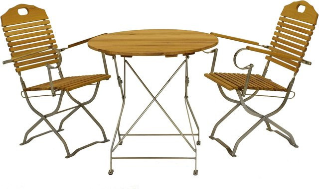 DEGAMO Kurgarten Gartenmöbel Garnitur BAD TÖLZ 3-teilig aus Robinie und verzinktem Flachstahl, Farbe Brown, klappbar, Tisch Durchmesser: 77 cm - Bild 1
