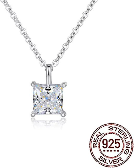 CWWZircons Halskette mit quadratischem Anhänger, 925 Silber, Zirkonia, Damen - Bild 1