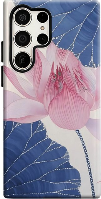 Handyhülle Blaue Lotus Art für Samsung Galaxy S25 Ultra, S24 und S23 Ultra Plus mit glänzender doppellagiger Rückseite in Blau und Multicolour - Bild 1