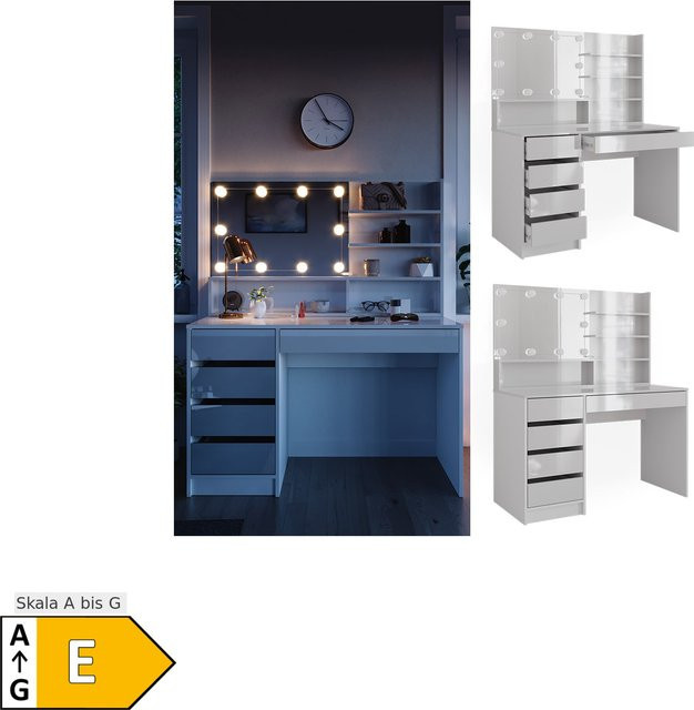 Vicco Schminktisch Sherry Weiß Hochglanz mit LED-Beleuchtung und Spiegelregal Breite: 120 cm, Tiefe: 75 cm - Bild 1