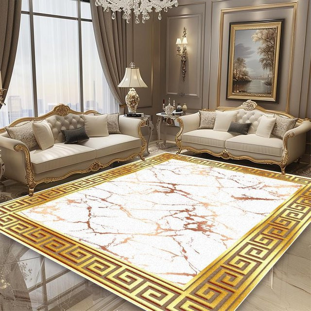 Karpetti Luxusteppich im europäischen Stil mit geometrischem Design in Gold und Weiß, rutschfest und maschinengewebt, B: 200 cm, T: 230 cm - Bild 1