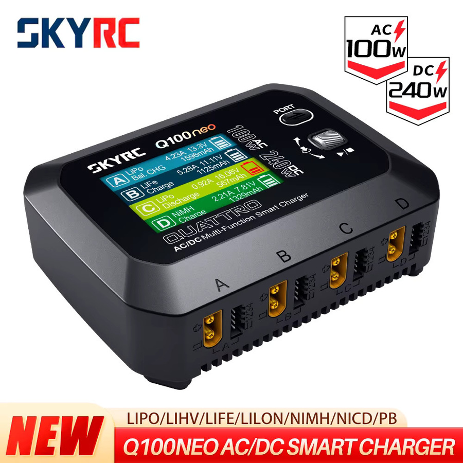 SKYRC Q100neo AC/DC Multifunktions-Smart-Ladegerät in Schwarz mit 2,8 Zoll Display, 100W AC / 240W DC, für LiPo, LiHV, LiFe, Lilon, NiMH, NiCd und Pb Akkus - Bild 3
