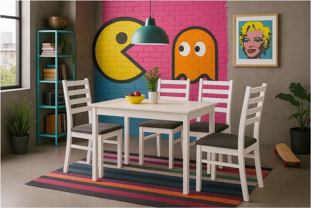 Möbel direkt online 5-teilige Tischgruppe aus Buchenholz mit Esstisch und vier Stühlen in modernem Design - Bild 1