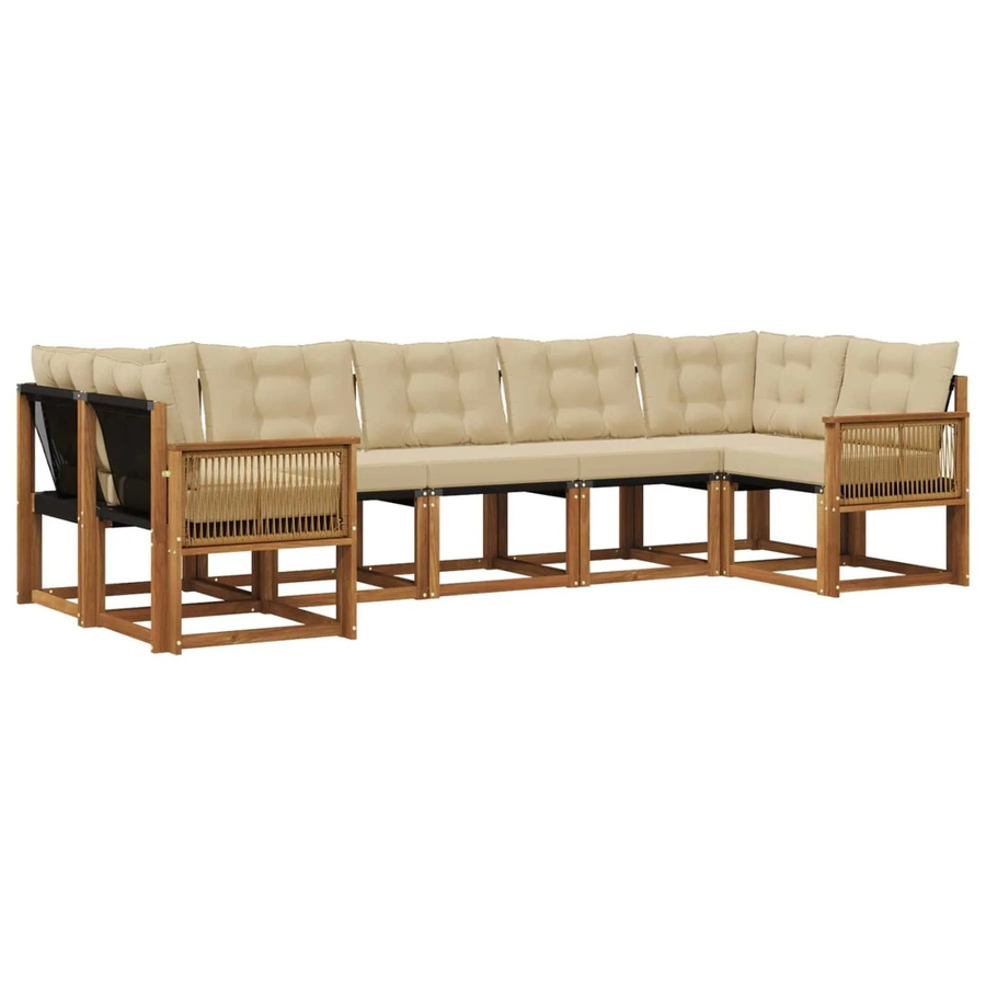 vidaXL Outdoor-Sofagarnitur L-Form aus Akazienholz in Braun und Beige mit 7 Kissen und Textilene-Bezug - Bild 2