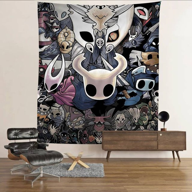 H-Hollow K-Knight Cartoon Wandteppich von JMG Household Supplies, Science-Fiction Wandbehang mit Blättern und Illustrationen, Mehrfarbig, Breite: 50 cm, Höhe: 70 cm - Bild 1