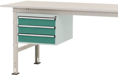 Manuflex PACKPOOL Gehäuse-Unterbau AS0004.0001 in Grau und Türkis mit 3 Schubfächern, Nutzhöhe: 300 mm, für Tischtiefe: 800 mm - Bild 1