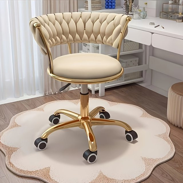 LIUSHADUOLA Schminkstuhl, drehbarer und höhenverstellbarer Schminkhocker mit Rollen, Akzentstuhl für Schlafzimmer, Make-up, Salon und Spa in Pink oder Beige - Bild 1