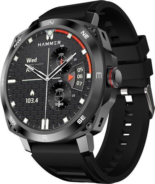 HAMMER Fit Pro Smartwatch mit 1,43 Zoll Super AMOLED-Display, Bluetooth-Anrufen, Metallgehäuse und Always-On-Display in Schwarz - Bild 1