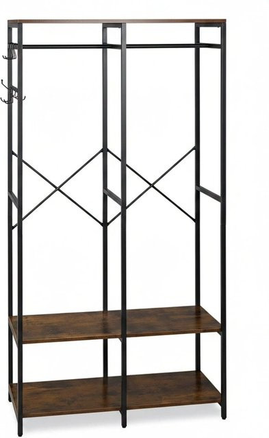 Relaxdays Garderobe aus Eisen und MDF in Schwarz und Braun mit Ablagen, H x B x T: 180 x 94,5 x 40 cm - Bild 1
