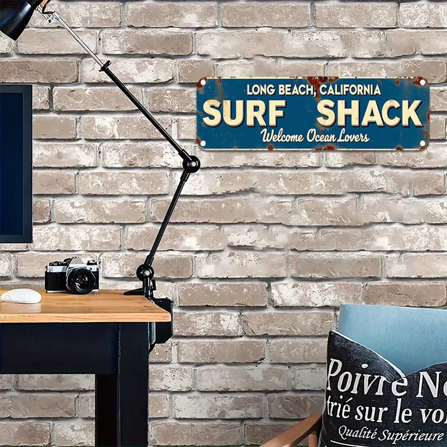 HELLOYOUNG Vintage Long Beach Surf Shack Metallschild in Blau, California Coastal Wandbild für Innen- und Außenbereich, B/H: 40 x 10 cm - Bild 2