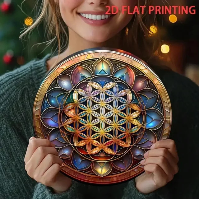 CIFBUY Mandala Wandkunst Blume des Lebens aus Eisen, mehrfarbig, Durchmesser: 20,3 cm - Bild 1