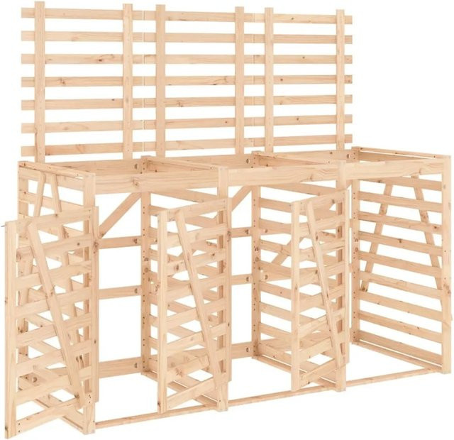 vidaXL Mülltonnenbox für 3 Tonnen aus Massivholz Kiefer in Braun - Bild 1