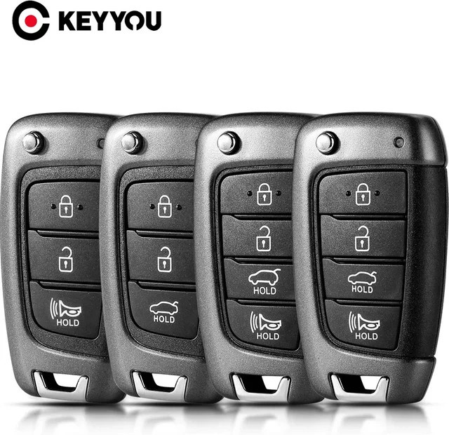 KEYYOU Ersatzgehäuse für Hyundai Accent Elantra Kona Santa Fe Tucson Veloster mit 3/4 Tasten und Flip-Funktion - Bild 1