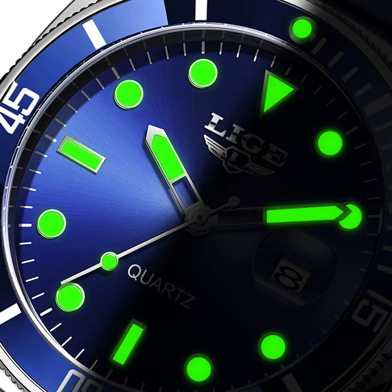 LIGE Armbanduhr Quarz, Leder, Blau, Herren - Bild 4