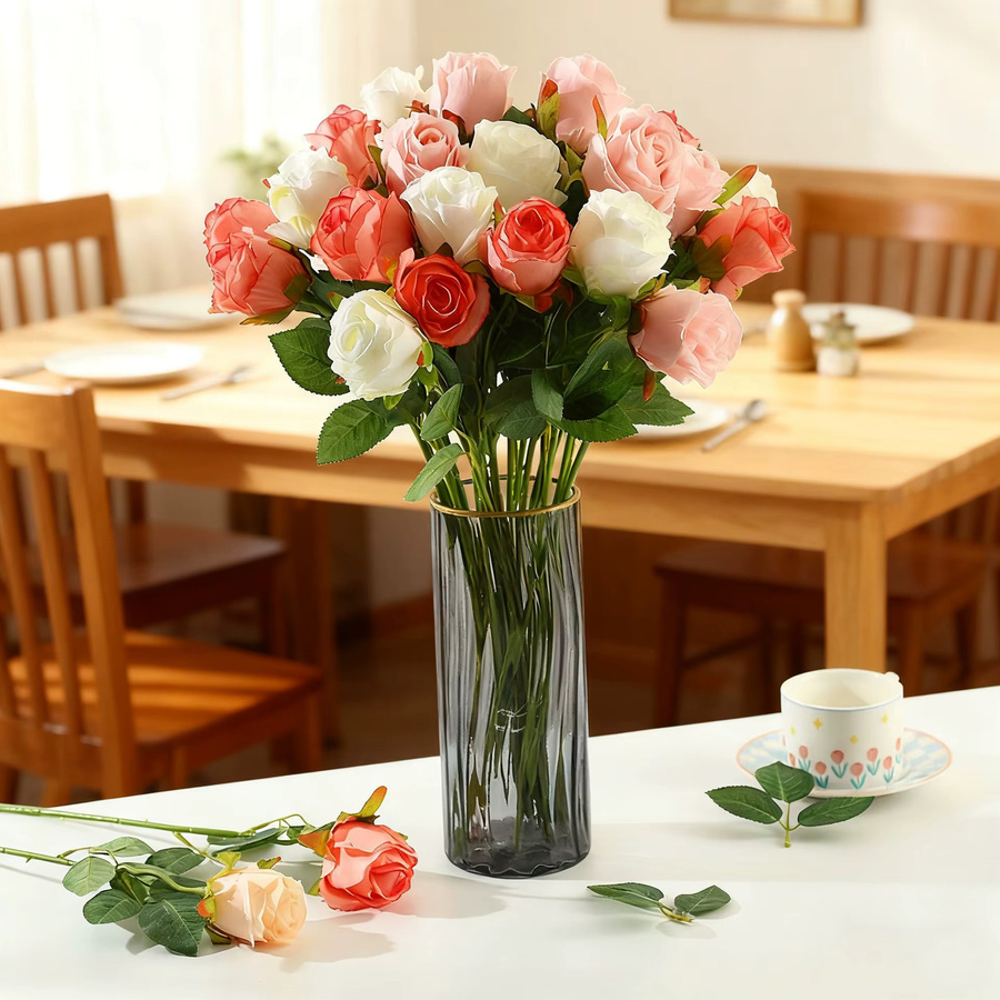 MENGHAO Rosen-Kunstblumen Set in Weiß, 3 Stück, Höhe: 48 cm, künstliche Blumen für Dekoration und Hochzeiten - Bild 2