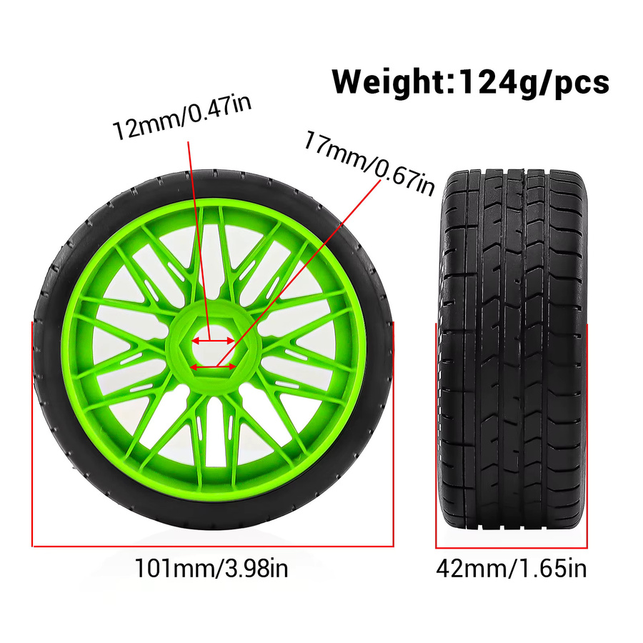 Meep RC-Reifen, 4-teiliges Set, 1:7, 17mm Hex On-Road-Räder - Bild 2