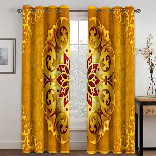 Yiran Furniture Sonnenschirm Vorhang in Gold mit klassischem Muster, semi-transparent, B/H: 100 x 130 cm - Bild 1