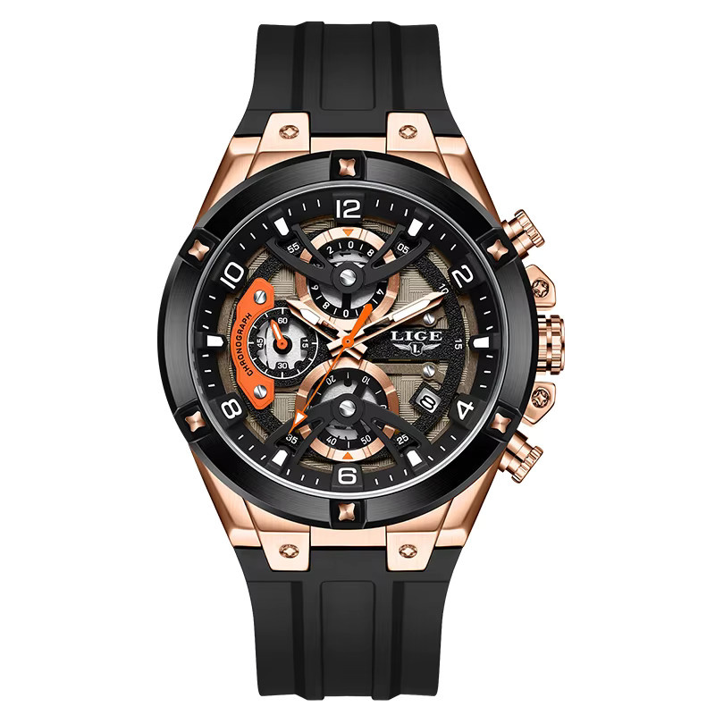 LIGE Armbanduhr Chronograph, Quarz, Silikonarmband, Herren, Schwarz - Bild 7