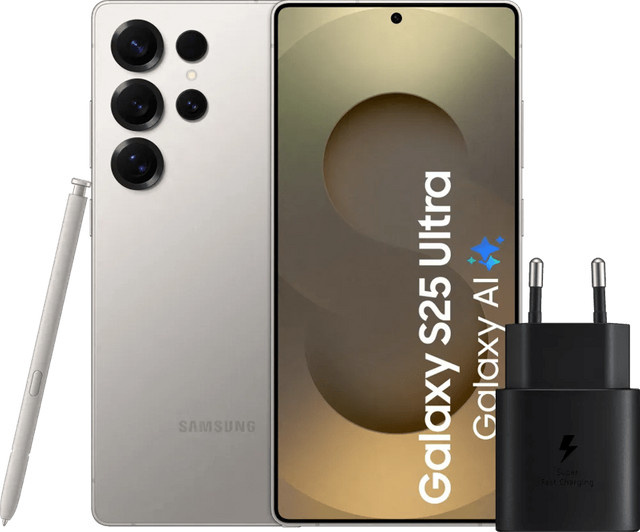 Samsung Galaxy S25 Ultra 5G Smartphone 256GB Grau mit Samsung 25 Watt Ladegerät Schwarz - Bild 1