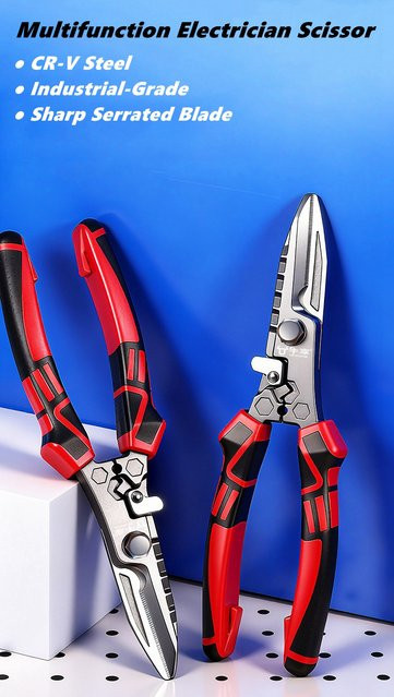 NIUXIANG Multifunktions-Elektrikerschere in Rot: Crimp-Drahtschneidewerkzeug und Blechschere mit integriertem Schraubenschlüssel - Bild 1