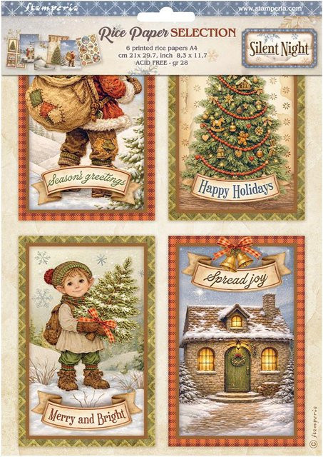 Stamperia Motiv-Strohseide Silent Night Sortiment, DIN A4, 6er-Set, Multicolor - Bild 1