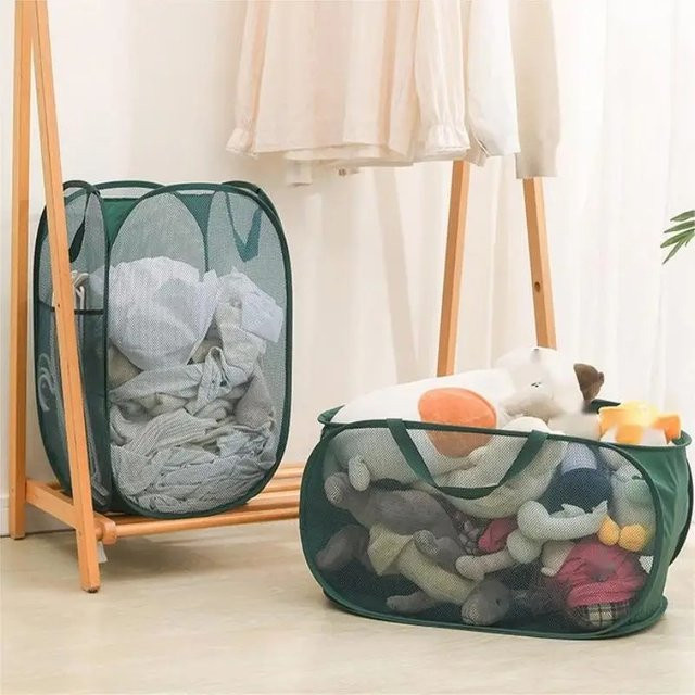 Faltbarer Badezimmer-Aufbewahrungskorb aus Netzstoff in Grau für Dusche und Wäsche - Bild 1
