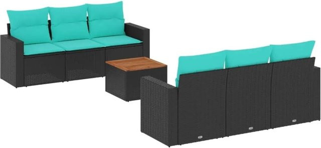 vidaXL 7-teilige Garten-Sofagarnitur aus Polyrattan in Schwarz mit Kissen und Couchtisch für Terrasse und Garten - Bild 1
