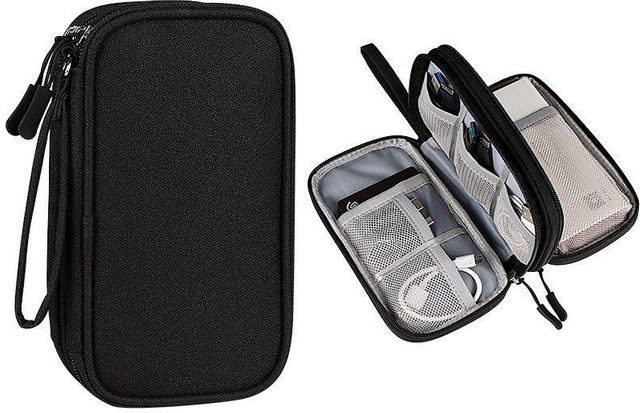 Love Home Garden Tragbare Digitale Aufbewahrungstasche Organizer in Schwarz mit zwei Ebenen für Kabel, Headsets und USB-Zubehör - Bild 1