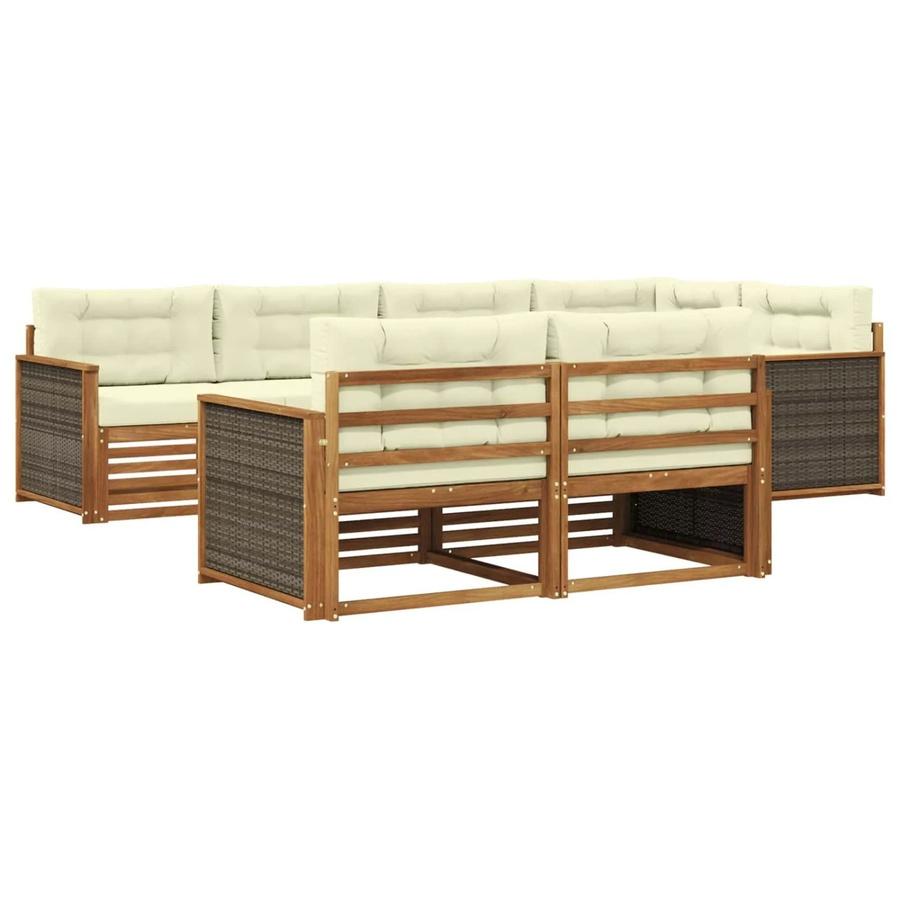 vidaXL Outdoor-Sofagarnitur aus Akazienholz in L-Form mit Kissen, Natur und Creme - Bild 2