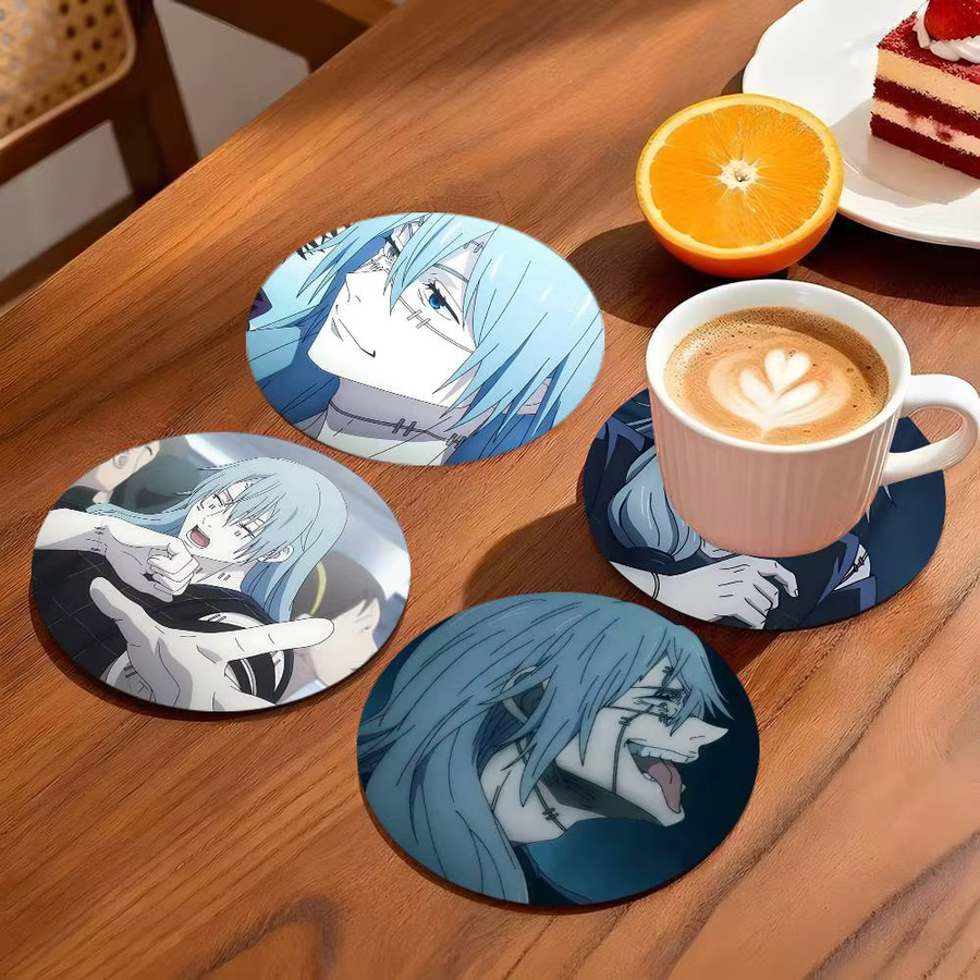 Mahito Anime-Figuren-Untersetzer von bilibili aus Holz, rund, braun/mehrfarbig, Durchmesser: 10 cm - Bild 2